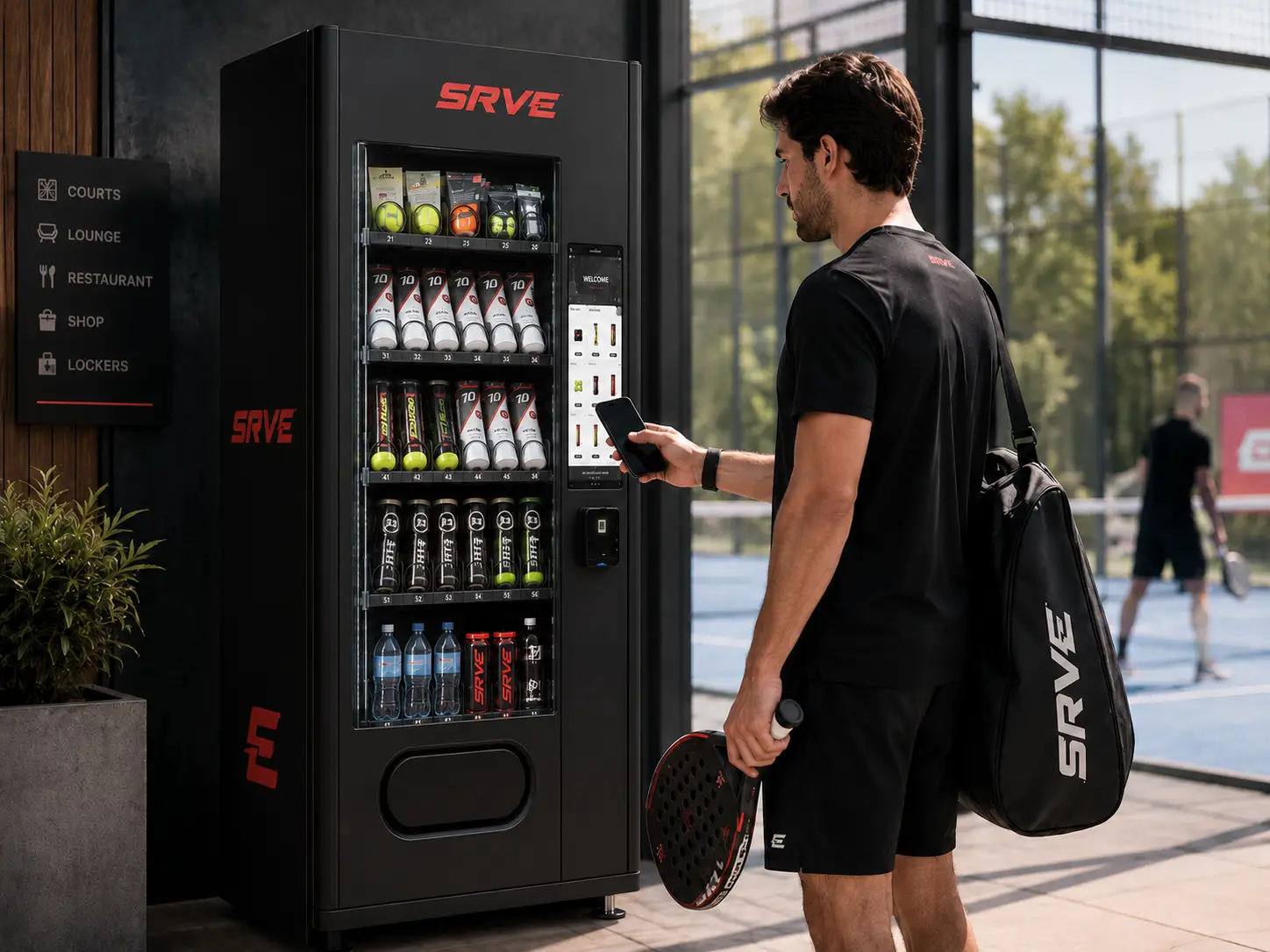 A player using a SRVE padel vending machine